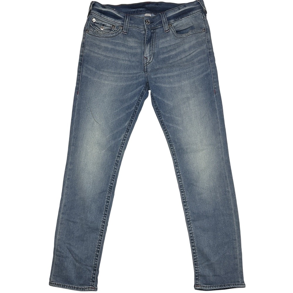 True Religion GEND Relaxed Slim Jeans Mens Size 33 Light Wash Denim